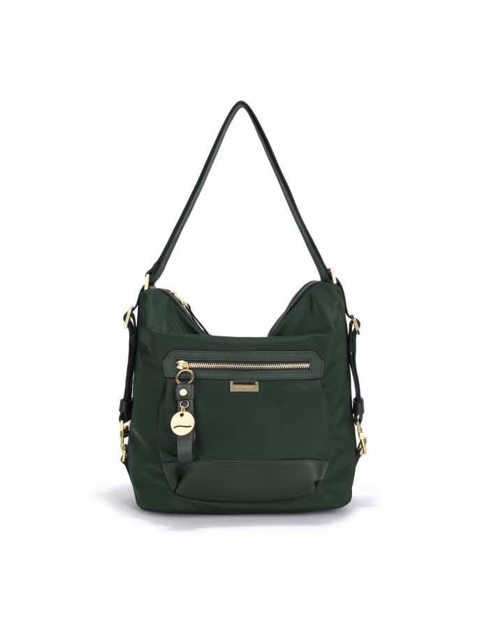 NANNINI LIBERTY BORSA/ZAINO IN NYLON E VIT.CARACAS COLORE VERDE BOTTIGLIA, TASCONE FRONTALE E TASCA POSTERIORE, TRACOLLA REGOLA