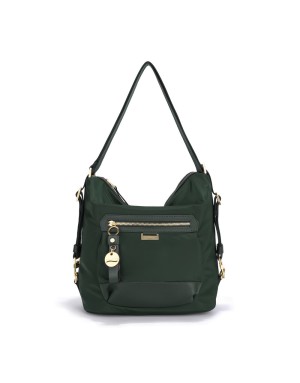 NANNINI LIBERTY BORSA/ZAINO IN NYLON E VIT.CARACAS COLORE VERDE BOTTIGLIA, TASCONE FRONTALE E TASCA POSTERIORE, TRACOLLA REGOLA