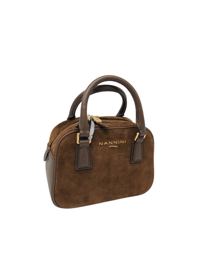NANNINI MICOL BORSA MEDIO/PICCOLA IN VITELLO BOTTALATO E CAMOSCIO COLORE CUOIO, LAMPO CENTRALE, DUE MANICI E TRACOLLA STACCABIL