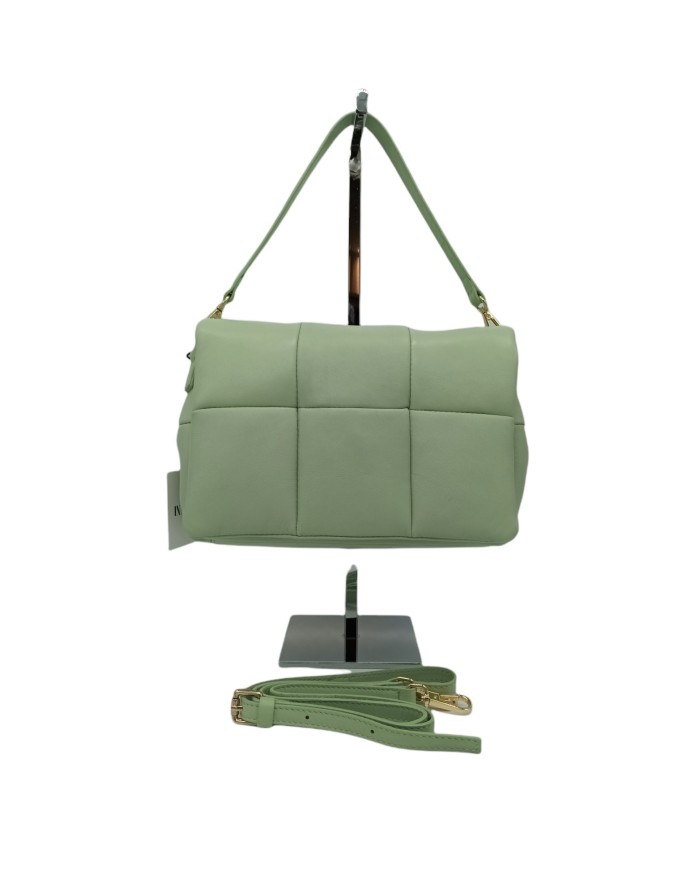 NINA HILL NB6002M, BORSA MEDIA IN NAPPA MATERASEE COLORE VERDE MENTA, MANICO STACCABILE E TRACOLLA REGOLABILE