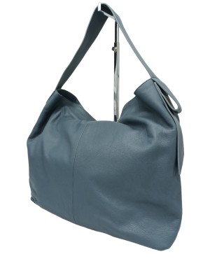 NINA HILL NH503 BORSA GRANDE IN VITELLO COLORE AVIO CON TRACOLLA  IN TINTA, LAMPO CENTRALE E TASCHE INTERNE