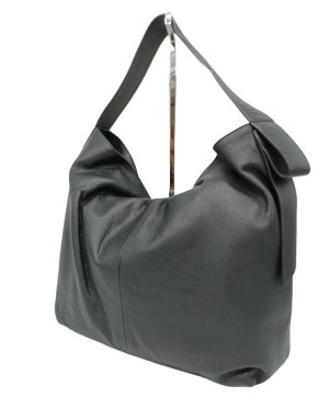 NINA HILL NH503 BORSA GRANDE IN VITELLO COLORE NERO CON TRACOLLA  IN TINTA, LAMPO CENTRALE E TASCHE INTERNE