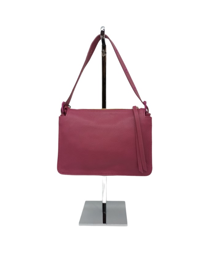 NINA HILL NH517, BORSA PICCOLA IN VITELLO COLORE FUXIA, LAMPO CENTRALE, MANICO/TRACOLLA REGOLABILE CON OCCHIELLI IN TINTA