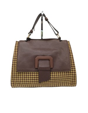 NINA HILL NH522 BORSA MEDIA/GRANDE IN VITELLO COLORE T.MORO E PIED DE POULE INDIOS, PATTA CON FIBBIONE IN T.MORO, MANICO E TRAC