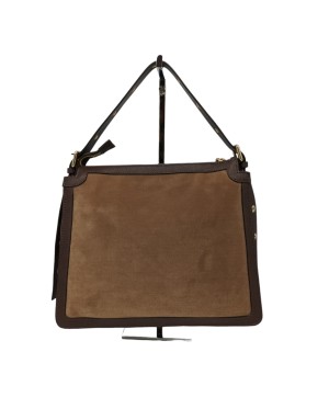 NINA HILL NH530, BORSA GRANDE IN  VELLUTO E VITELLO BOTTALATO COLORE TAUPE/T.MORO, LAMPO CENTRALE, MANICO/TRACOLLA REGOLABILE C