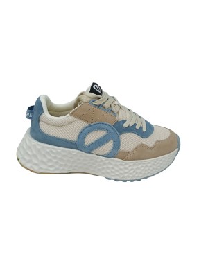 NO NAME SNEAKER LACCI IN TESSUTO ELASTICIZZATO COLORE CREMA/TORTORA/CIELO, FONDO GOMMA EXTRA LIGHT