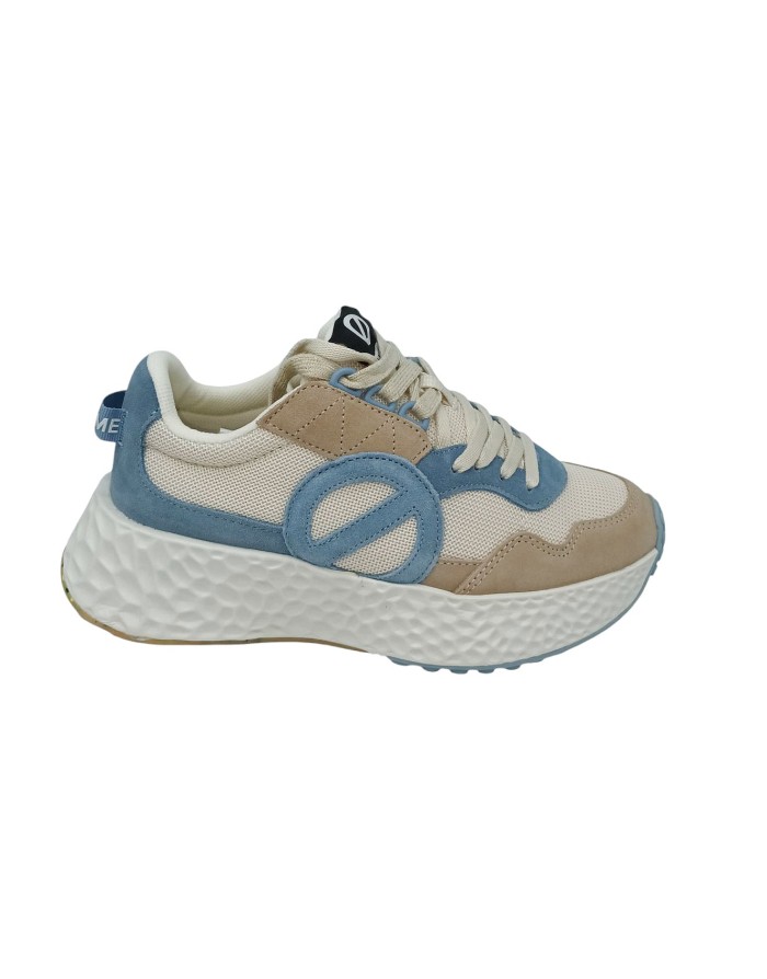NO NAME SNEAKER LACCI IN TESSUTO ELASTICIZZATO COLORE CREMA/TORTORA/CIELO, FONDO GOMMA EXTRA LIGHT