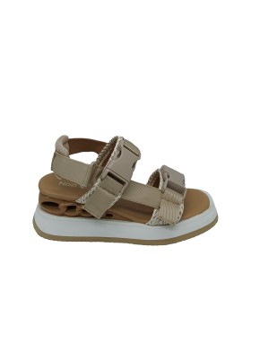 NOA HARMON 9173, SANDALO DUE FASCE CON GANCI E CINTURINO AL TALLONE REGOLABILE, TOMAIA IN TESSUTO TECNICO E RAFFIA COLORE BIANC