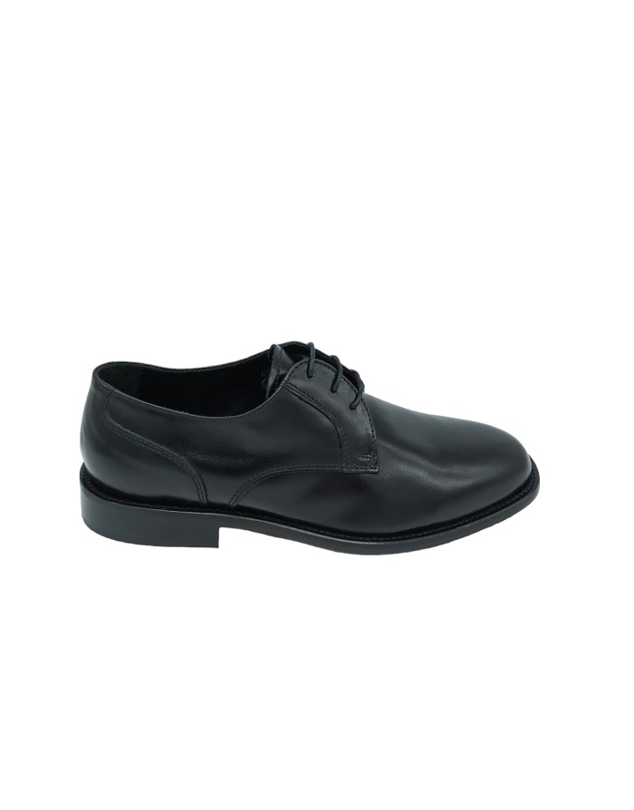 PAWELK'S J101,STRINGATA DERBY LISCIO IN VITELLO COLORE NERO,LAVORAZIONE A SACCHETTO, FONDO CUOIO