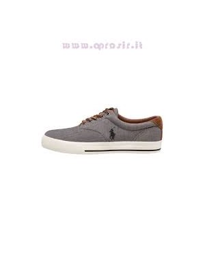 POLO RALPH LAUREN VAUGHN-NE SNEAKER LACCI IN CANVAS COLORE GRIGIO, FONDO GOMMA