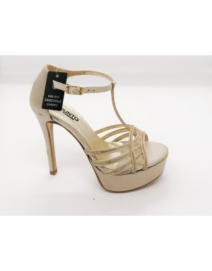 PUNTO FIRENZE-1833 RASO-SANDALO PLATO' TACCO 13 FONDO GOMMA TOMAIA RASO CON FASCE INCR + STRASS E TALLONE COPERTO