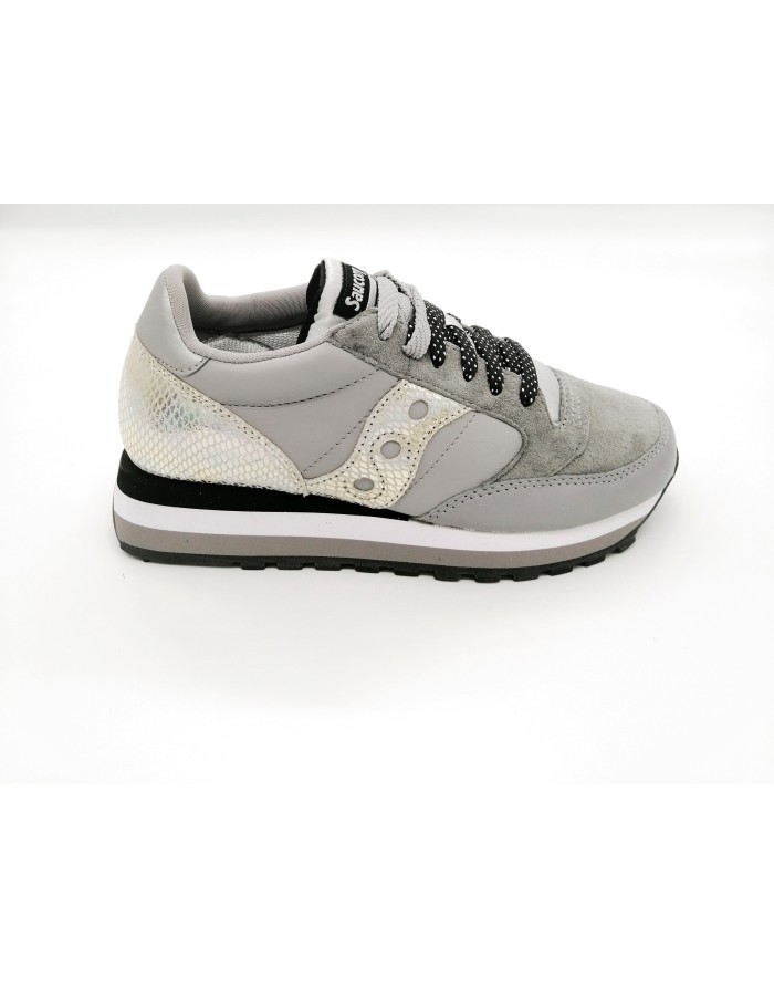 SAUCONY JAZZ TRIPLE S60550-3 SNEAKER LACCI IN CAMOSCIO E VITELLO COLORE  GRIGIO CON RIPORTI IN STAMPATO PITONATO SNAKE, FONDO M