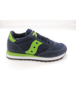 SAUCONY JAZZ'O S2044-336 SNEAKER LACCI IN CAMOSCIO E TESSUTO NYLON COLORE BLU CON RIPORTI VERDI, FONDO MICRO
