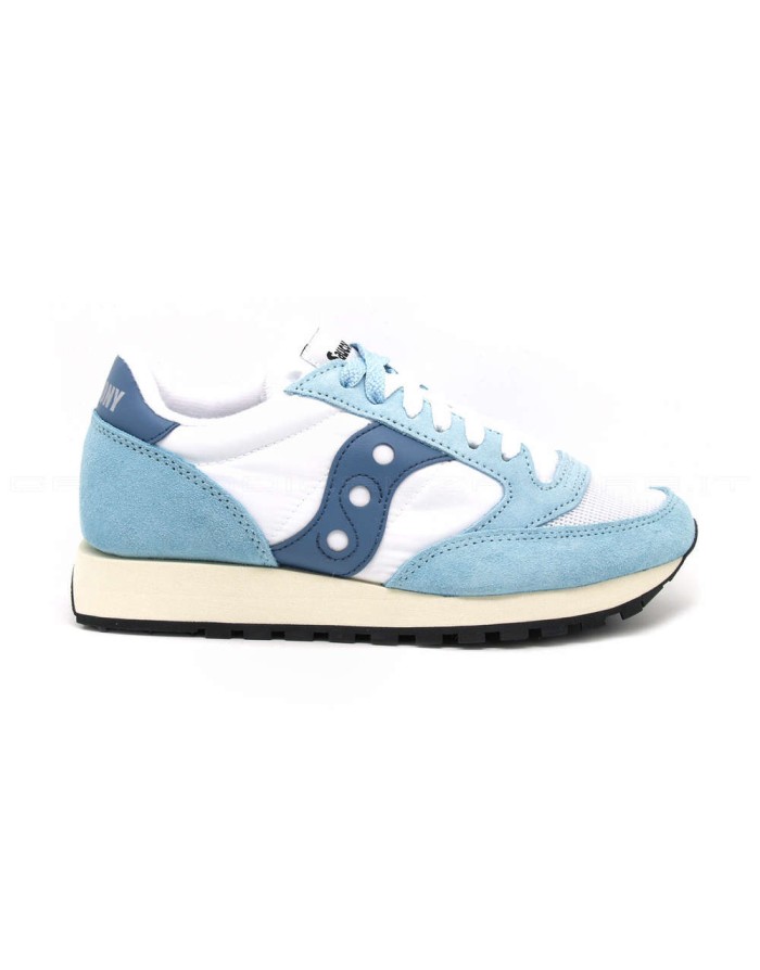 SAUCONY JAZZ'O VINTAGE 60368-25 SNEAKER LACCI TOMAIA CAMOSCIO E TESSUO RETATO BIANCO-CELESTE FONDO MICRO 3CM