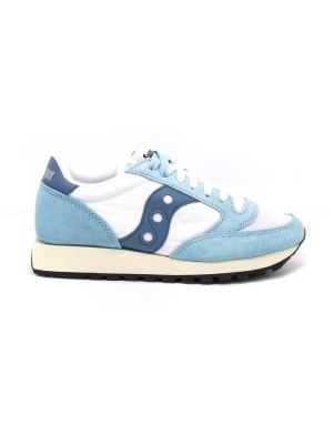 SAUCONY JAZZ'O VINTAGE 60368-25 SNEAKER LACCI TOMAIA CAMOSCIO E TESSUO RETATO BIANCO-CELESTE FONDO MICRO 3CM