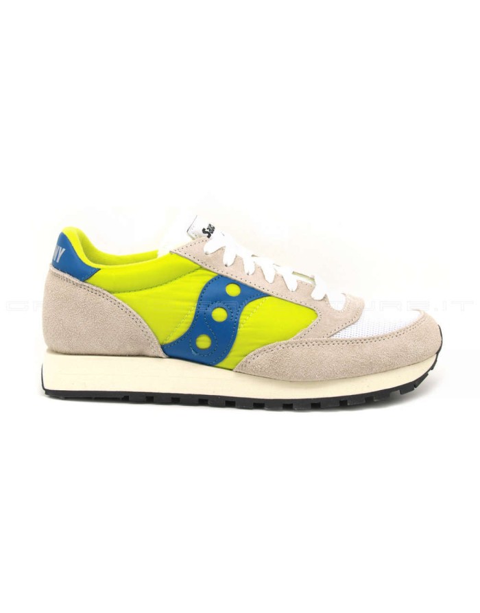 SAUCONY JAZZ'O VINTAGE 70368-18 SNEAKER LACCI TOMAIA CAMOSCIO E TESSUTO RETATO BIANCO-GIALLO FONDO MICRO 3CM