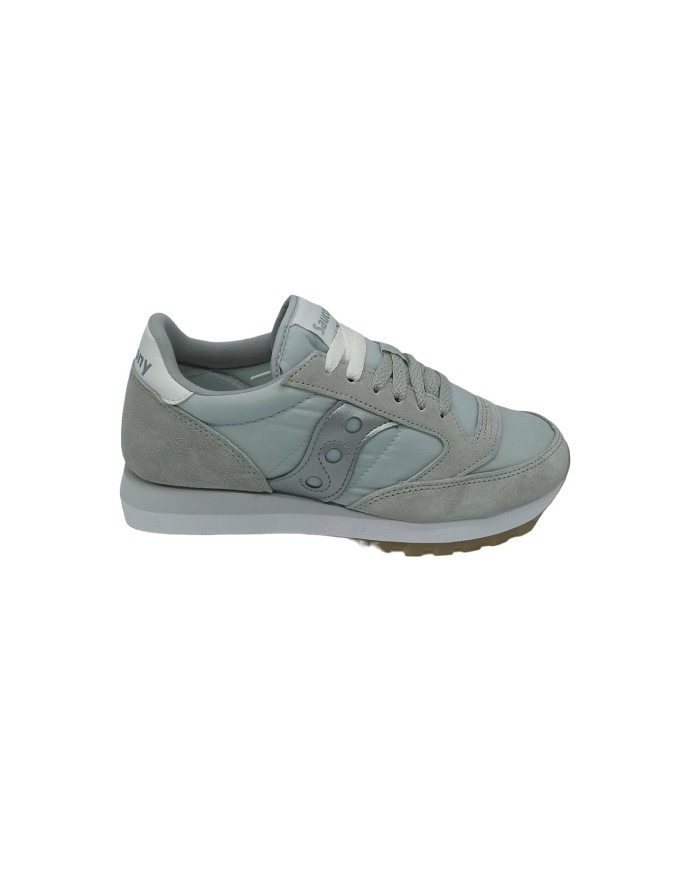 SAUCONY S1044-607 JAZZ'O, SNEAKER LACCI IN CAMOSCIO E TESSUTO COLORE GRIGIO/ARGENTO, FONDO MICRO BICOLOR