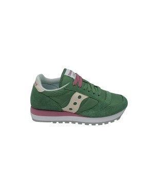 SAUCONY S1044-672 JAZZ'O, SNEAKER LACCI IN CAMOSCIO E TESSUTO COLORE SMERALDO/CREMA, FONDO MICRO BICOLOR