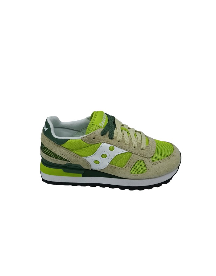 SAUCONY S1108-815 SHADOW'O, SNEAKER LACCI IN CAMOSCIO E TESSUTO COLORE CREMA-LIME, FONDO MICRO BICOLOR