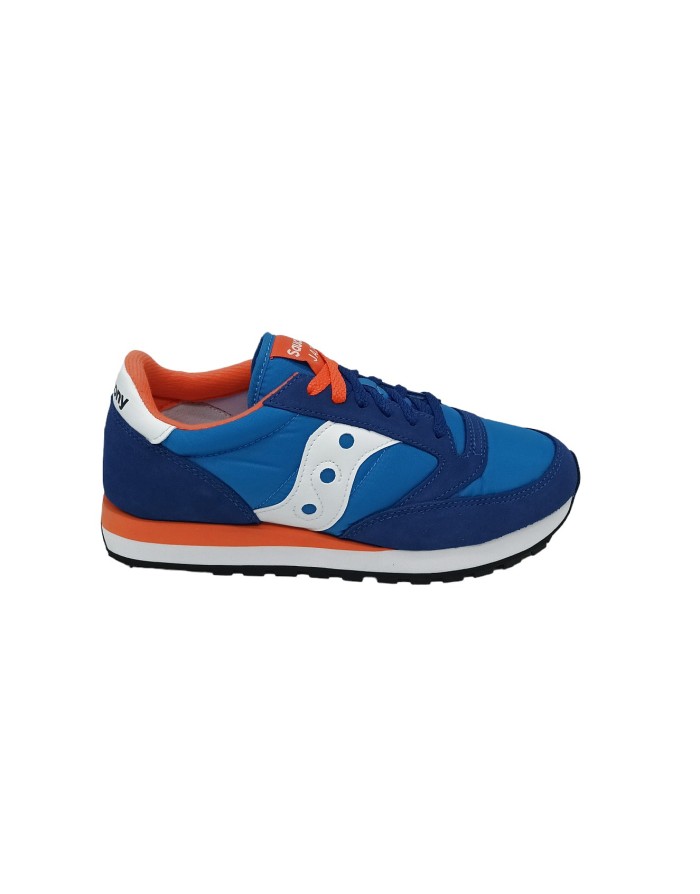 SAUCONY S2044-659 JAZZ'O, SNEAKER LACCI IN CAMOSCIO E TESSUTO COLORE BLU/ARANCIO, FONDO MICRO BICOLOR