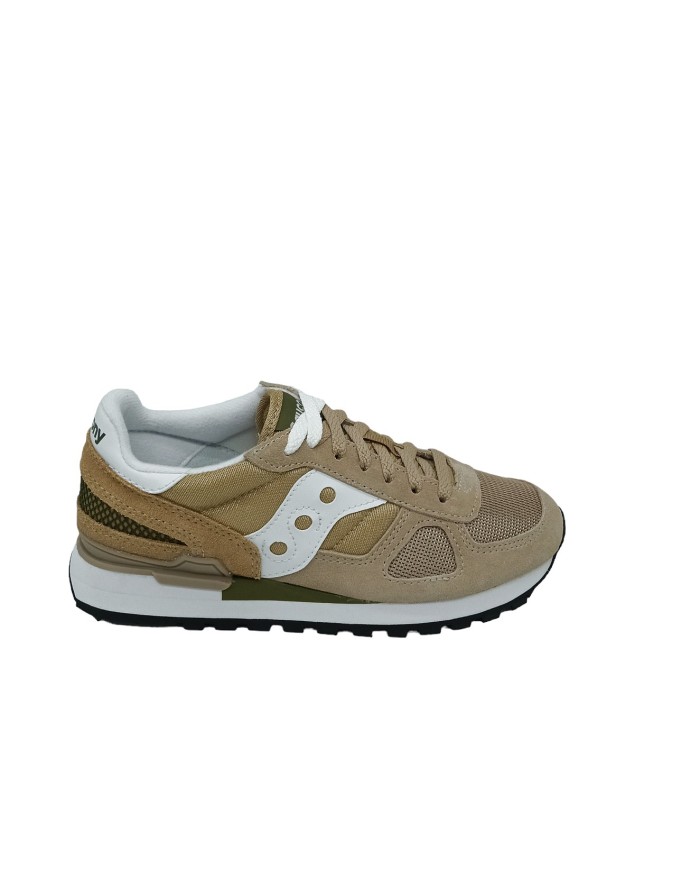 SAUCONY S2108-849 SHADOW'O, SNEAKER LACCI IN CAMOSCIO E TESSUTO COLORE BEIGE-BIANCO, FONDO MICRO BICOLOR