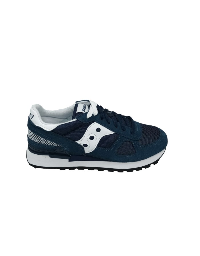 SAUCONY S2108-856 SHADOW'O, SNEAKER LACCI IN CAMOSCIO E TESSUTO RETATO COLORE BLU-BIANCO, FONDO MICRO BICOLOR
