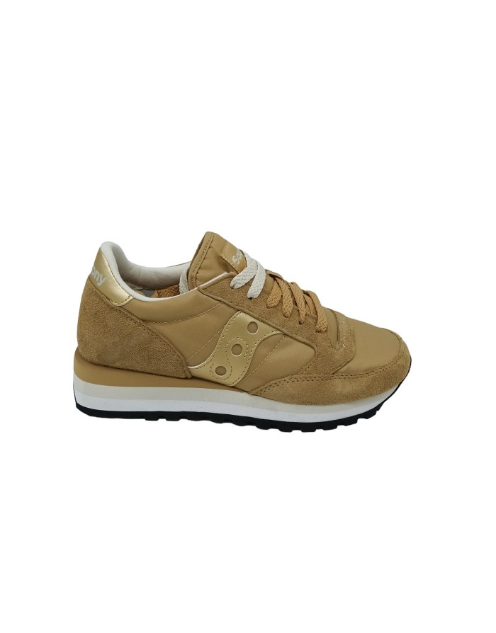 SAUCONY S60530-37 JAZZ TRIPLE, SNEAKER LACCI IN CAMOSCIO E TESSUTO COLORE BEIGE-ORO, FONDO MICRO TRICOLOR