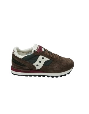 SAUCONY S70780-3 SHADOW'0 SNEAKER LACCI IN CAMOSCIO INGRASSATO T.MORO  E TESSUTO TECNICO COLORE VERDE, FONDO MICRO BICOLOR