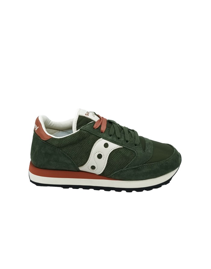 SAUCONY S70787-3 JAZZ'O,SNEAKER LACCI IN CAMOSCIO INGRASSATO  E TESSUTO TECNICO COLORE VERDE, FONDO MICRO BICOLOR
