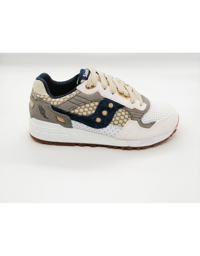 SAUCONY SHADOW 5000 S70553-1 SNEAKER LACCI IN CAMOSCIO E TESSUTO RETATO COLORE WHITE/NAVY/GREY, FONO GOMMA