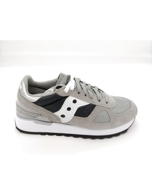 SAUCONY SHADOW S2108-661 GRY/EBO SNEAKER LACCI TOMAIA CAMOSCIO E TESSUTO RETATO GRIGIO-BIANCO FONDO MICRO 4CM