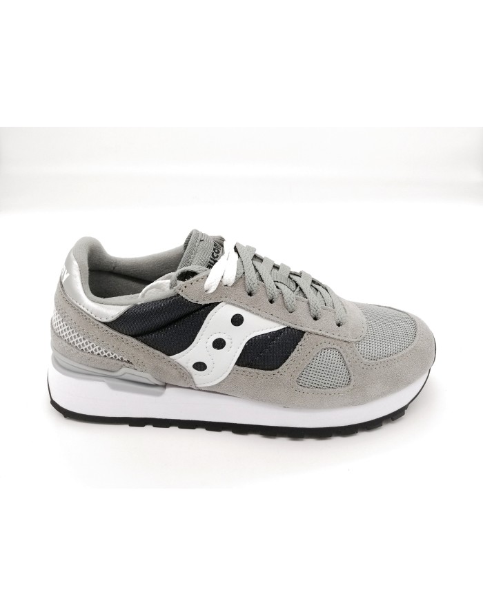 SAUCONY SHADOW S2108-661 GRY/EBO SNEAKER LACCI TOMAIA CAMOSCIO E TESSUTO RETATO GRIGIO-BIANCO FONDO MICRO 4CM