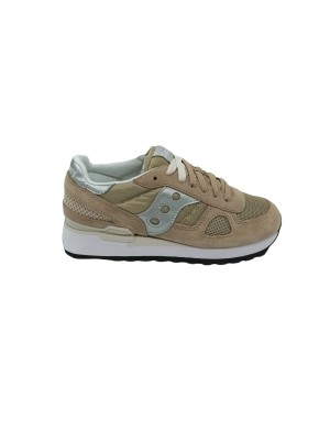 SAUCONY SHADOW'O 1108-809, SNEAKER LACCI IN CAMOSCIO E TESSUTO RETATO COLORE SABBIA CON RIPORTI IN LAMINATO ARGENTO, FONDO MICR