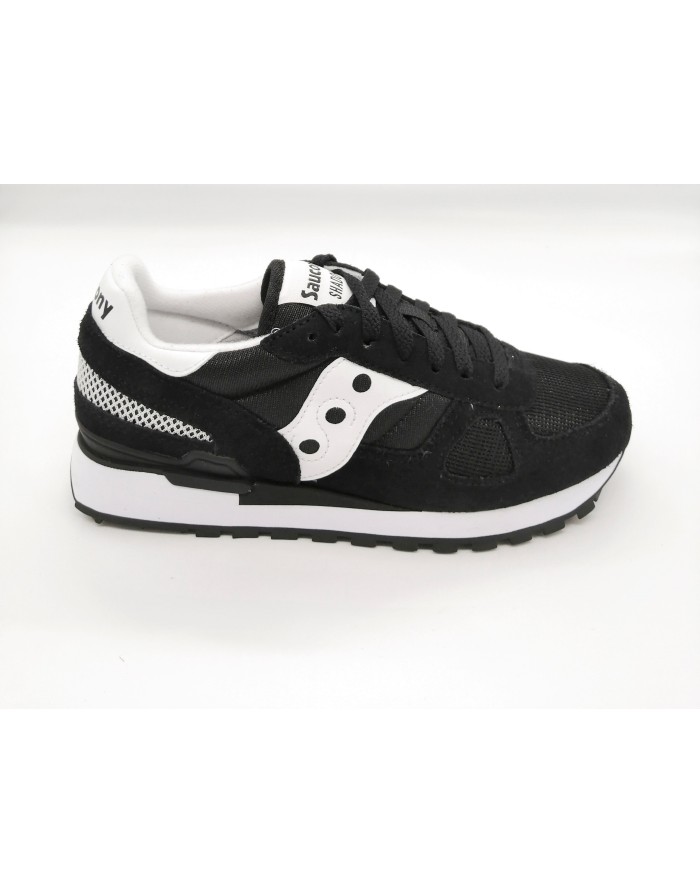 SAUCONY SHADOW'O 2108-518 SNEAKER LACCI IN CAMOSCIO E TESSUTO RETATO COLORE BLACK, NERO/BIANCO, FONDO MICRO