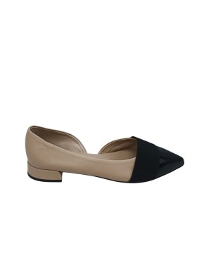 STATUS BALLERINA IN VITELLO COLORE CIPRIA CON PUNTINA DI VERNICE E FASCIA IN GRO COLORE NERO, TACCO FASCIATO 3CM, FONDO CUOIO