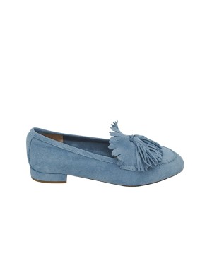 STATUS MOCASSINO CON NAPPINE, TOMAIA IN CAMOSCIO COLORE CARTA DA ZUICCHERO, TACCO FASCIATO 2CM, FONDO CUOIO