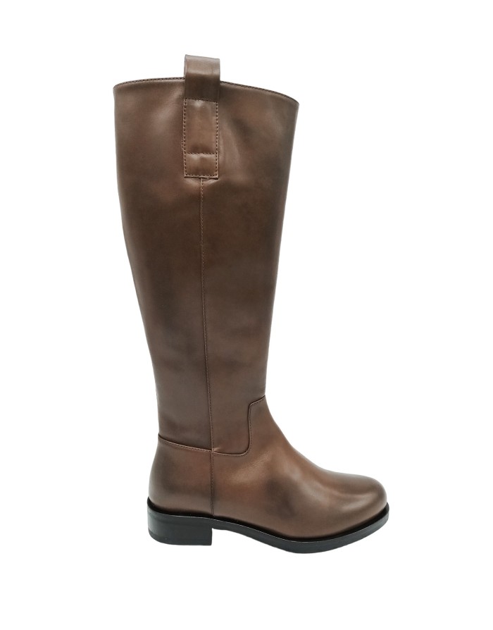 STATUS S2005-G STIVALE CAVALLERIZZA IN VITELLO COLORE CACAO, LAMPO LATERALE, TACCO 4CM, FONDO GOMMA
