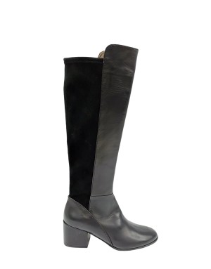 STATUS S6511, STIVALE IN NAPPA NERA CON GAMBALE POSTERIORE IN CAMOSCIO ELASTICIZZATO, LAMPO LATERALE, TACCO FASCIATO 5CM, FONDO