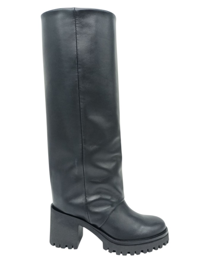 STELIO MALORI STIVALE LISCIO CON GHETTA, TOMAIA IN VITELLO COLORE NERO, FONDO GOMMA CARRO, TACCO 7CM