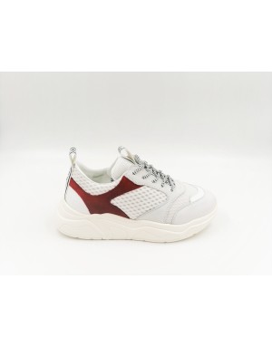 STOKTON 33-U SNEAKER LACCI UOMO, TOMAIA IN NABUK BIANCO/ROSSO E TESSUTO TECNO BIANCO,FONDO GOMMA 4,5CM