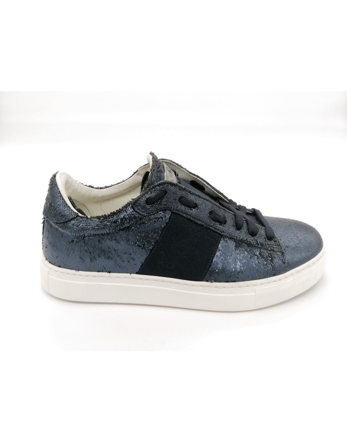STOKTON 650-D-FW SNEAKER LACCI IN NABUK STAMPATO VIPERA COLORE BLU,FONDO GOMMA