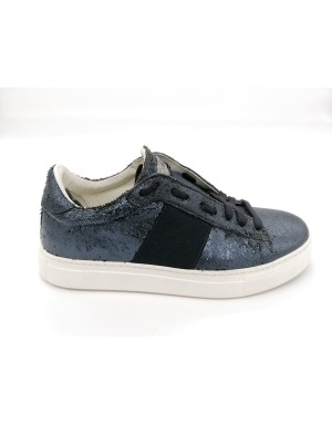 STOKTON 650-D-FW SNEAKER LACCI IN NABUK STAMPATO VIPERA COLORE BLU,FONDO GOMMA