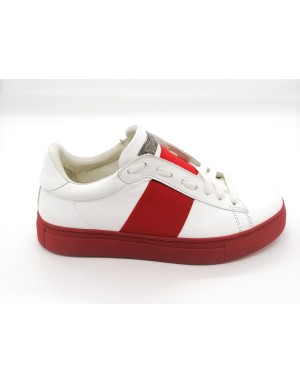 STOKTON 650-U-SS SNEAKER LACCI IN VITELLO COLORE BIANCO/ROSSO, FONDO GOMMA