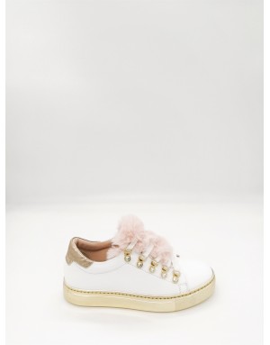 STOKTON 757-D BIANCO/FUR CIPRIA SNEAKER LACCI TOMAIA VITELLO BIANCO CON LINGUETTA CON LAPIN CIPRIA, ALLACCIATURA TIPO PEDULA GA