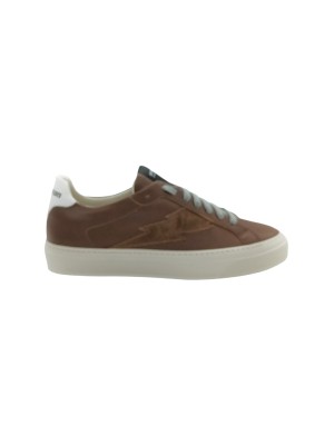 STOKTON BLAZE-U SNEAKER LACCI IN VITELLO COLORE CUOIO/MARRONE CON TOPPONCINO BIANCO, FONDO GOMMA, LACCIO GRIGIO