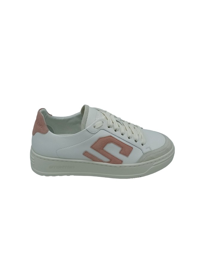 STOKTON S-ONE-D, SNEAKER LACCI IN VITELLO  COLORE BIANCO CON S LATERALE E TOPPONCINO IN CAMOSCIO PINK/ROSA, FONDO GOMMA