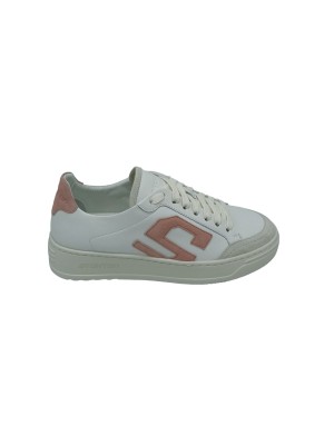 STOKTON S-ONE-D, SNEAKER LACCI IN VITELLO  COLORE BIANCO CON S LATERALE E TOPPONCINO IN CAMOSCIO PINK/ROSA, FONDO GOMMA