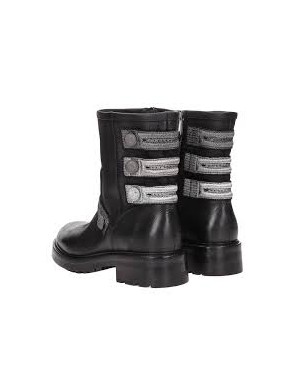 STRATEGIA A3914 BOSTON NERO/MIX CF DREAM 702 105814 ANFIBIO LAMPO TOMAIA NABUK INGRASSATO CON ACCESSORI ALAMARI TACCO 4CM FONDO