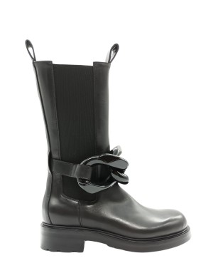 STRATEGIA/ELENA IACHI E2977 BEATLES 3/4 IN VITELLO COLORE NERO CON CATENA LACCATA NERO LUCIDO, FONDO GOMMA CARRO, TACCO 4CM