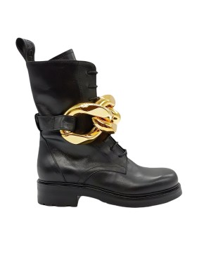 STRATEGIA/ELENA IACHI E2978 ANFIBIO IN VITELLO COLORE NERO, LACCIO CENTRALE E LAMPO LATERALE, CATENA SU ACCOLLO COLORE ORO, FON